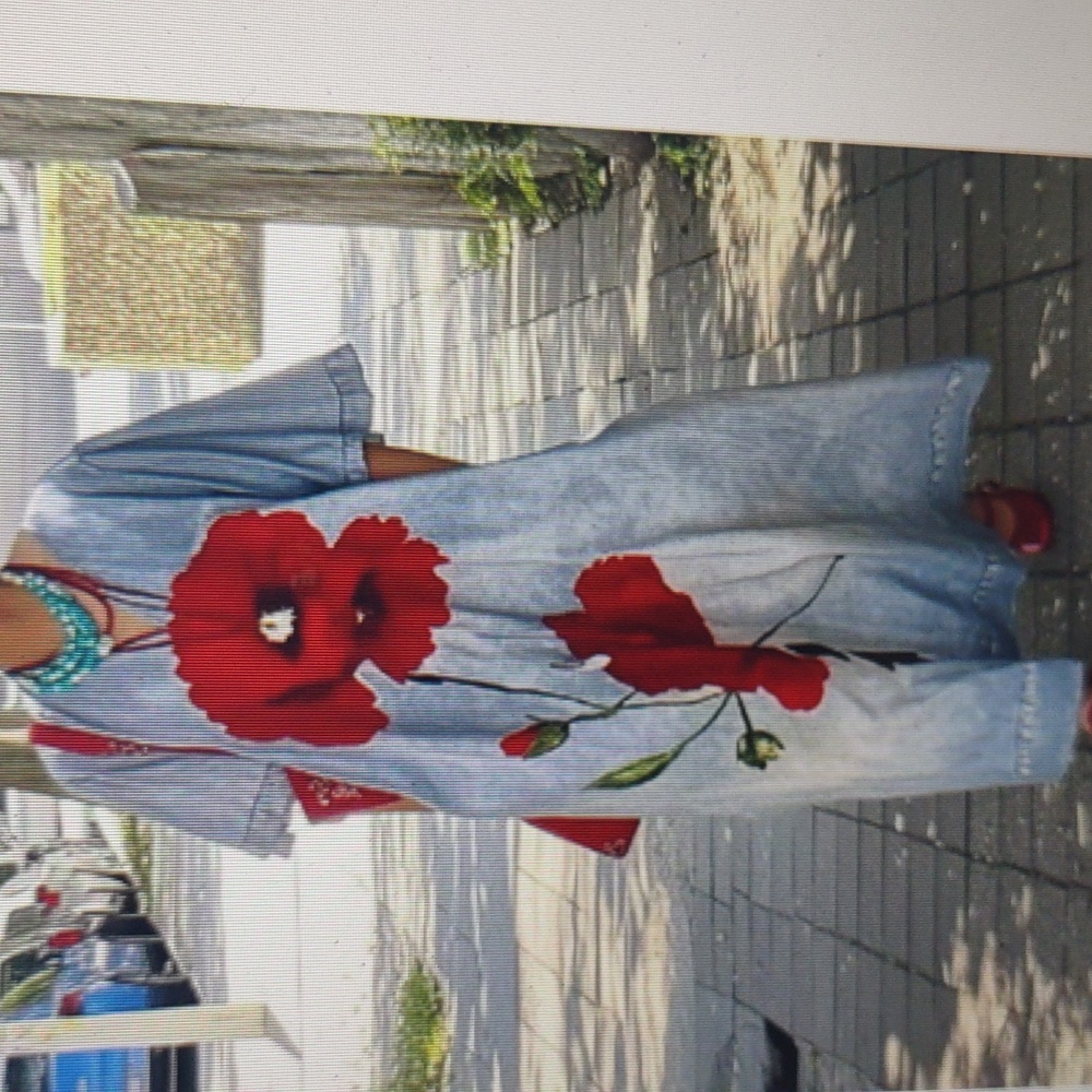 Floral Maxi Dress in Blue and Red Flower Print - Size LARGE